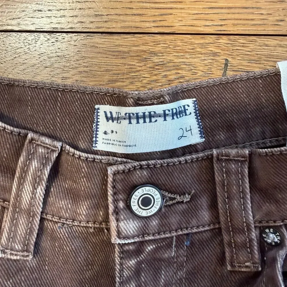 FREE PEOPLE Tinsley Baggy High Rise Flocked Jeans / Chocolate Brown SZ 24 FLAW